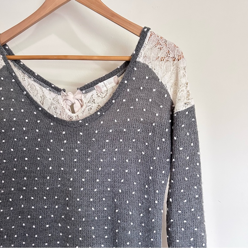 ALTAR'D STATE Grey Polka Dot & Lace Tunic Sweater M